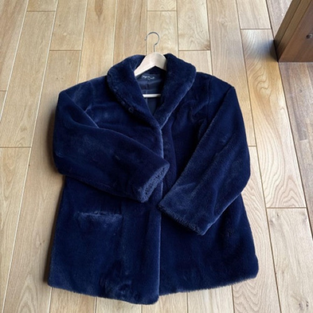 Agnes B Blue Teddy Jacket Plush Faux Fur